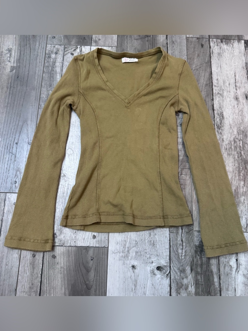 Wearables XCVI Ribbed V-Neck Bell Sleeve Long Sleeve Henley Top Shirt